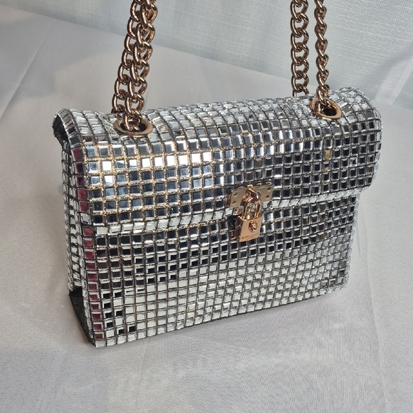 Kurt Geiger Metallic Grid Shoulder Bag W/Dust Bag NWT - Picture 11 of 16